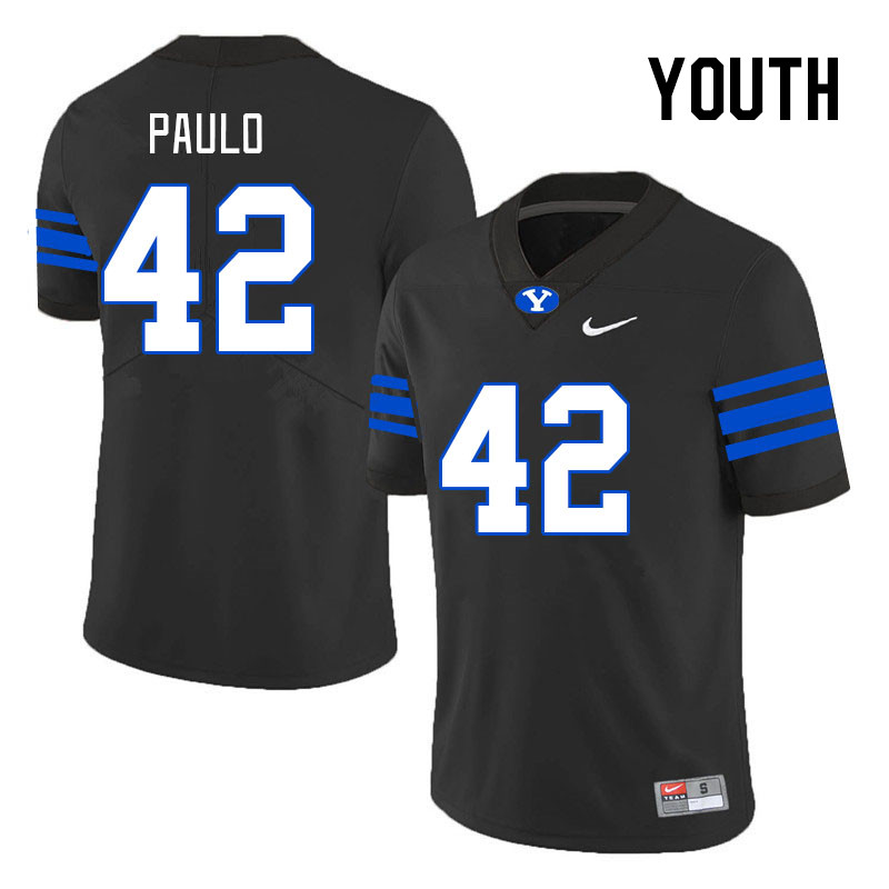 Youth #42 Ray Paulo BYU Cougars College Football Jerseys Stitched Sale-Black - Click Image to Close